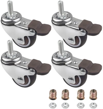 38 mm draaibare transportwielen, 4 stuks, M8x15 mm met draad, meubelwielen met rem van TPE, maximaal 88 kg, rubberen wielen voor kleine apparaten en meubels