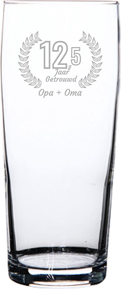 Gegraveerde bierfluitje 19cl Opa + Oma 12,5 jaar getrouwd
