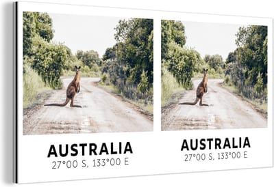 Wanddecoratie Metaal - Aluminium Schilderij Industrieel - Australië - Kangoeroe - Jungle - 160x80 cm - Dibond - Foto op aluminium - Industriële muurdecoratie - Voor de woonkamer/slaapkamer