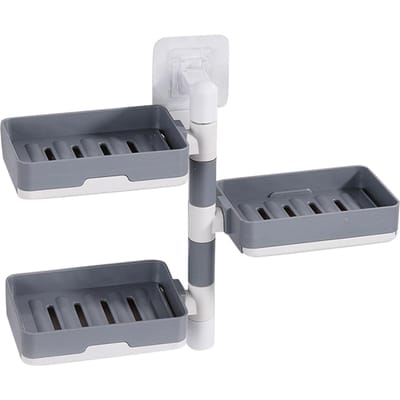 Draaibare Wandmontage Zeepdoos 3 Lagen HIPS Ponsvrij Draaibare Zeepcontainer Schaal voor gray