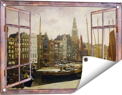 Gards Tuinposter Doorkijk Het Damrak in Amsterdam - George Hendrik Breitner - 60x40 cm - Tuindoek - Tuindecoratie - Wanddecoratie buiten - Tuinschilderij