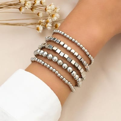 Boho Handgemaakte Kralen Armband Set Voor Vrouwen Mannen Strand Stijlen CCB Elastische Kralen Ketting Armband Koppel Mode Sieraden 18cm brown