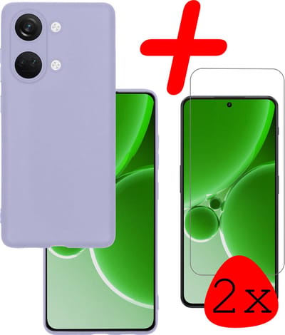 Hoesje Met 2x Screenprotector - Geschikt voor OnePlus Nord 3 - Sterk & Shockproof - Back Cover - Siliconen Case - Telefoon Hoes - Lila