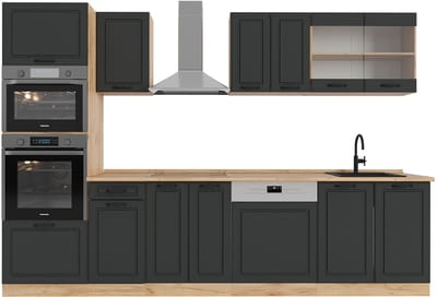 Vicco R-Line Complete keukeneenheid – 300 cm met hoge kast, WB Eik Antraciet landhuis/gouden eik