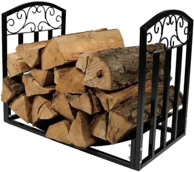 Houtopslagrek - Houtstapelaar Rek - Buitenhaard Opslag - Smeedijzeren Constructie - 60x35x46cm - Zwart