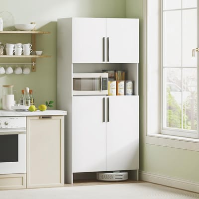 Pugsdrly Keukenkast, voorraadkast voor keuken, woonkamer, eetkamer, kasten, planken, microgolfplank, spaanplaat, wit