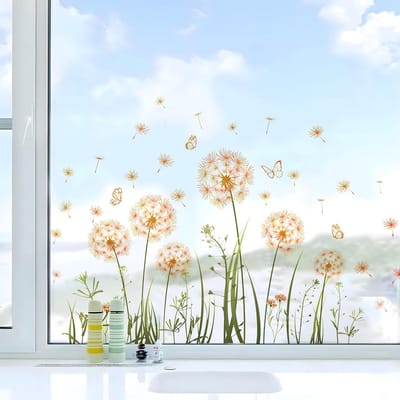 Wandtattoos van paardenbloemen voor muurd decoratie, raamafbeeldingen en lente sfeer in huis, set van 2 stuks
