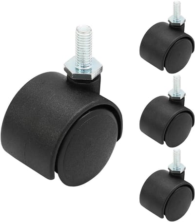 4 zwenkwielen, M6 schroefdraad, zware wielen, zwarte nylon wielen, geschikt voor meubels, tafels, kasten en planken- 1,5 inch