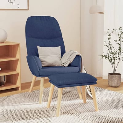 vidaXL - Relaxstoel - met - voetenbank - stof - blauw