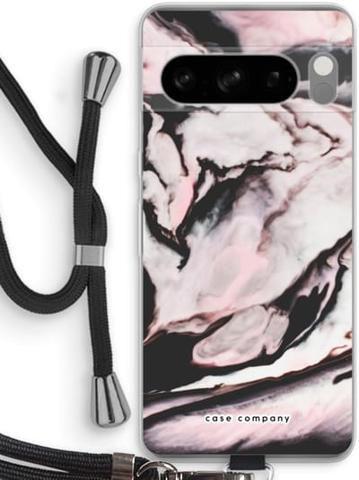 Case Company® - Hoesje met koord geschikt voor Google Pixel 8 Pro hoesje met Koord - Roze stroom - Telefoonhoesje met Zwart Koord - Bescherming aan alle Kanten en Over de Schermrand