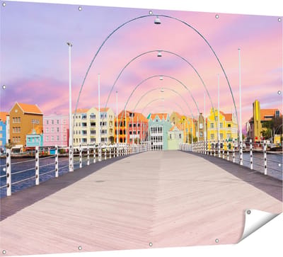Gards Tuinposter Willemstad Gekleurde Huisjes in Cura�ao - 160x120 cm - Tuindoek - Tuindecoratie - Wanddecoratie buiten - Tuinschilderij