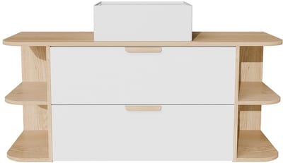 Vente-unique Zwevend badkamermeubel met nissen en vierkante opbouwwastafel - Wit en natuurlijk licht - B120 cm AVORELI
