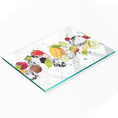 Multifunctionele decoratieve snijplank van gehard hout voor in de keuken, met fruit- en watermotief, 80x52 cm