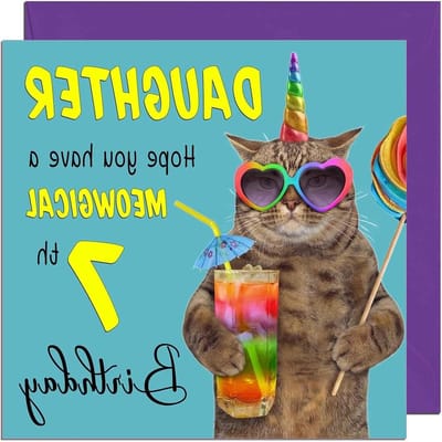 Verjaardagskaart Dochter - Wenskaart Zeven Jaar - Dochter Vieren - Premium Kwaliteit 350gsm - 145 x 145mm - Meerkleurig
