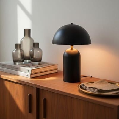 LUSENZ Asteri - Mushroom lamp 40 cm - E14 fitting - Zwart metaal - Retro design - Dressoir lamp - Mat - Met aan/uit-schakelaar