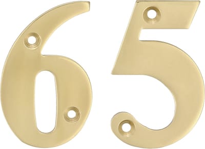 AMIG Huisnummer 65 - massief messing - 5cm - incl. bijpassende schroeven - gepolijst - goudkleur
