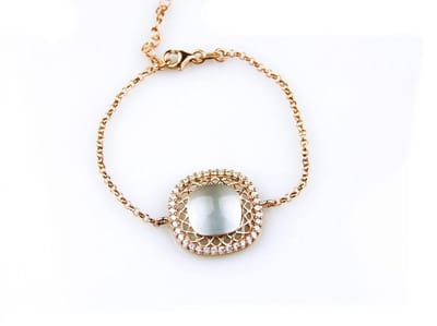 model Carre armband in zilver roze verguld met tussenstuk lichtblauwe cabochon en cubic zirconia