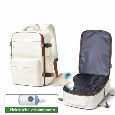Jumalu Vacuüm Rugzak 30L – Handbagage Reisrugzak met Elektrische Vacuümpomp – Waterdichte Compressie Rugtas voor Vliegtuig, Werk & Zakenreis – Licht Beige / Crème