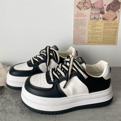 Lelijke Leuke Schoenen met Dikke Zool en Grote Neus voor Dames Lente en Herfst Nieuw Ins Trendy Schoenen met Dikke Zool Veelzijdig Casual Kleine Witte Schoenen 40 zwart