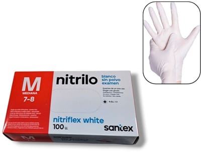 Santex - 100x Wegwerp Handschoenen - Nitrile - Wit - Powder Free - Latex free - Maat M
