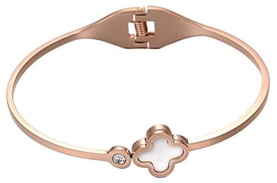 Parelmoeren armband Rose Gold White Shell Bling - parelmoer - edelstaal - wit - rosé goud - stras steentje - luxe sieraden zakje - armband dames