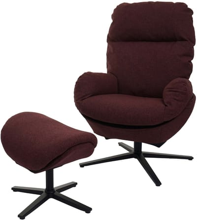 Relaxfauteuil + hocker MCW-L12, TV-fauteuil, schommelstoel, draaifunctie, metaal stof/textiel ~ bordeaux