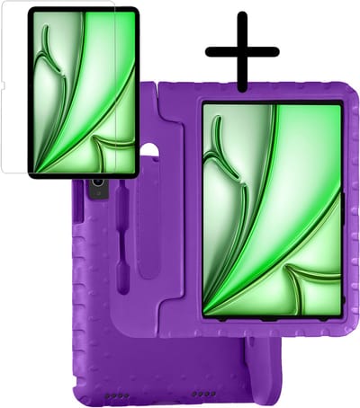 Hoesje Geschikt voor Apple iPad Air M3/M4 (2025/2026) - 13 inch - Met Screenprotector - Kinderhoes Shockproof Bumper - Kidsproof Case - Tablet Hoes - Kinder Hoes Cover - Paars