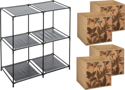 5Five Kastmandjes/opberg manden - lichtbruin - 4x stuks van 29L - Metalen rekje is 67 x 68 cm