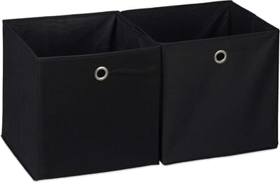 Famanu – Set van 2 vierkante opbergdozen van stof, 30 x 30 x 30 cm, zwart, voor kleding en accessoires