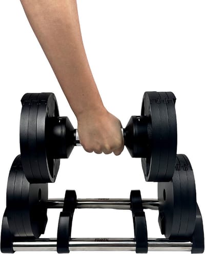 KRAKEN Verstelbare Dumbbell 20 kg - Selectief Halterset Verstelbaar in 6 Stappen 2-4-8-12-16-20 kg - Wordt Smaller bij Lager Gewicht - IJzeren Fitness Dumbbell - Greepdiameter 3,5 cm - Krachttraining, Thuisfitness en Home Gym - Ruimtebesparend