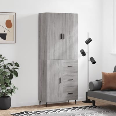 vidaXL - Hoge - kast - 69,5x34x180 - cm - bewerkt - hout - grijs - sonoma - eikenkleurig