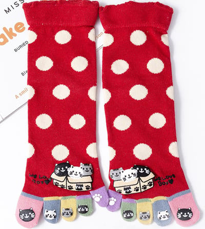 Teensokken - teen sokken - toe socks - rood - print 3 katten - gestipt - 36-40 - cadeau - voor haar - sport - yoga - fitness - pilates - runner teen sokken - teenslipper sokken