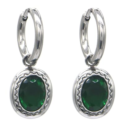 Oorringen met Ovaal - RVS - 2,4 cm - Zilverkleurig en Groen