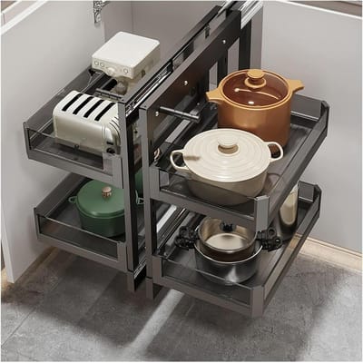 Keukenkast Organizer - Uittrekbare Lades - Keuken Opbergen - Soft-close Systeem - 4 Manden - Zilver