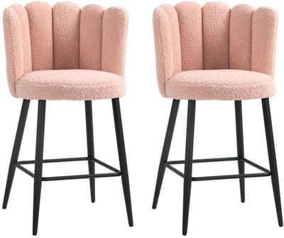 Bresht Barkrukken - Set van 2 – Zachte bouclé bekleding - Ergonomische rugleuning - Antislip voetdoppen - Roze - 52 × 53 × 93 cm-