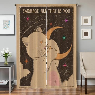 Huisinterieur Keukengordijnen voor Woonkamer 2 Stuks Verduisterende Gordijnen Deurgordijn Tarot Kat Slaapkamer Decoratie Scheidingswand W50xH70cmx2pcs-CL beige