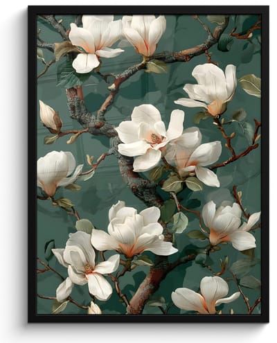 Poster in lijst - Fotolijst 60x80 cm - Posters - Bloemen - Takken - Wit - Klassiek - Posterlijst zwart - Decoratie - Wanddecoratie woonkamer - Muurdecoratie slaapkamer