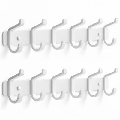 Kapstokset met 6 haken, metalen kapstokhaken, wandkapstok voor jassen, tassen, hoeden, sjaals, haakrail voor slaapkamer, kledingkast, badkamer, keuken (wit)