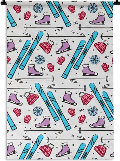 Wandkleed - Wanddoek - Wintersport - Patronen - Schaatsen - 60x90 cm - Wandtapijt