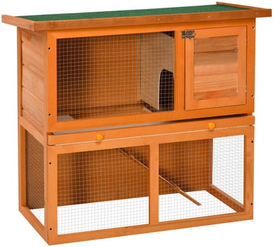 Stervia Konijnenhok Hout - Kleine Huisdieren - Hamster - Cavia - Muis - Rat - Te Openen Dak - 2 Laags - Bruin/Groen - 90 x 45 x 80 cm