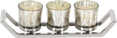 Set van 3 Votief Kaarsenhouders Glas en RVS Cilindrisch