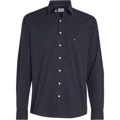 Calvin Klein Heren Microprint Poplin Slim Fit Langarmshirt (Blauw)