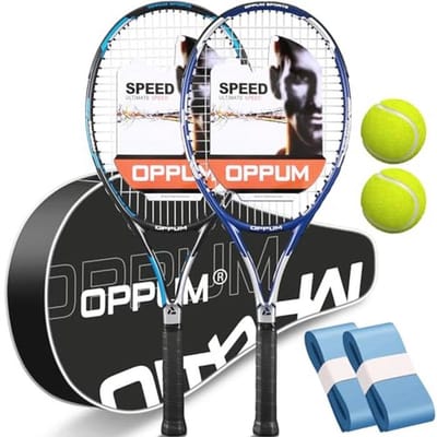 Tennisrackets set voor volwassenen - 2 voorgespannen rackets met draagtas en 2 ballen, oversized 105 inch voor beginners en gevorderden