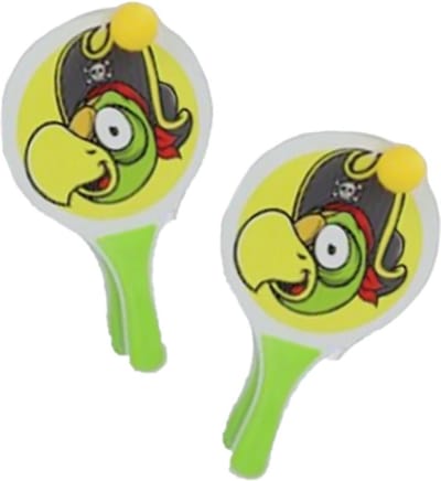 Houten beachball set groen met piraten papegaai print - Strand balletjes - Rackets/batjes en bal - Tennis ballenspel