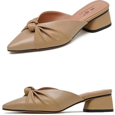 Chaussures Femme Bout Pointu Cuir Souple Dames Talon Moyen Épais Antidérapantes Confortables à Porter Sandales Pantoufles Chaussures 41 kaki