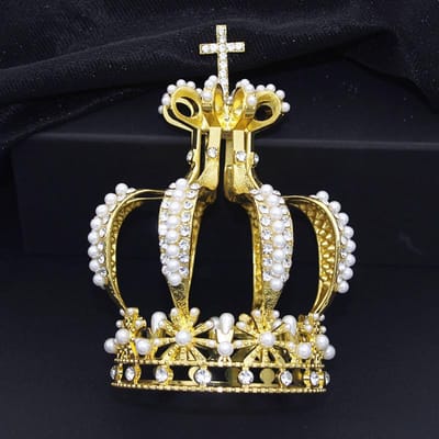Couronne Lanterne avec Croix. Perles d'imitation. Diadèmes et Couronnes Strassés pour Fête de Mariée Bal Gâteau Couronne Diadème Ornements de Bijoux Tiaras beige