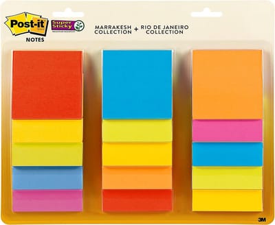 Post-it Super Sticky Notities 3x3 inch 15 Blokken 2x Kleefkracht Energy Boost Heldere Kleuren Recycleerbaar