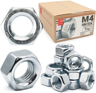 LUN FIX - Zeskantmoer M4 - 1 kg - DIN 934 - Sterkte 6 - Verzinkt staal - Moeren voor schroeven