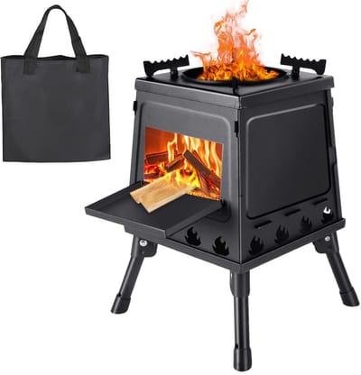 Innovastore Houtkachel - Buitenhoutkachel - Draagbarehoutkachel - Kampeerkachel - Houtkachel - 22 x 22 x 35cm - Staal - Zwart