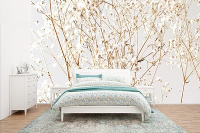 Behang - Fotobehang Natuur - Takken - Bloemen - Breedte 400 cm x hoogte 240 cm